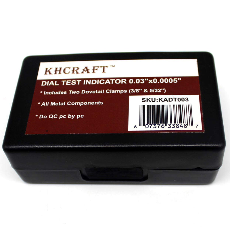 Professional Dial Test Indicator 0-0.03"x0.0005" Steel Hardened All Metal Components with 2 Steel Dovetail Clamps 3/8'' and 5/32'' in Storage Case
