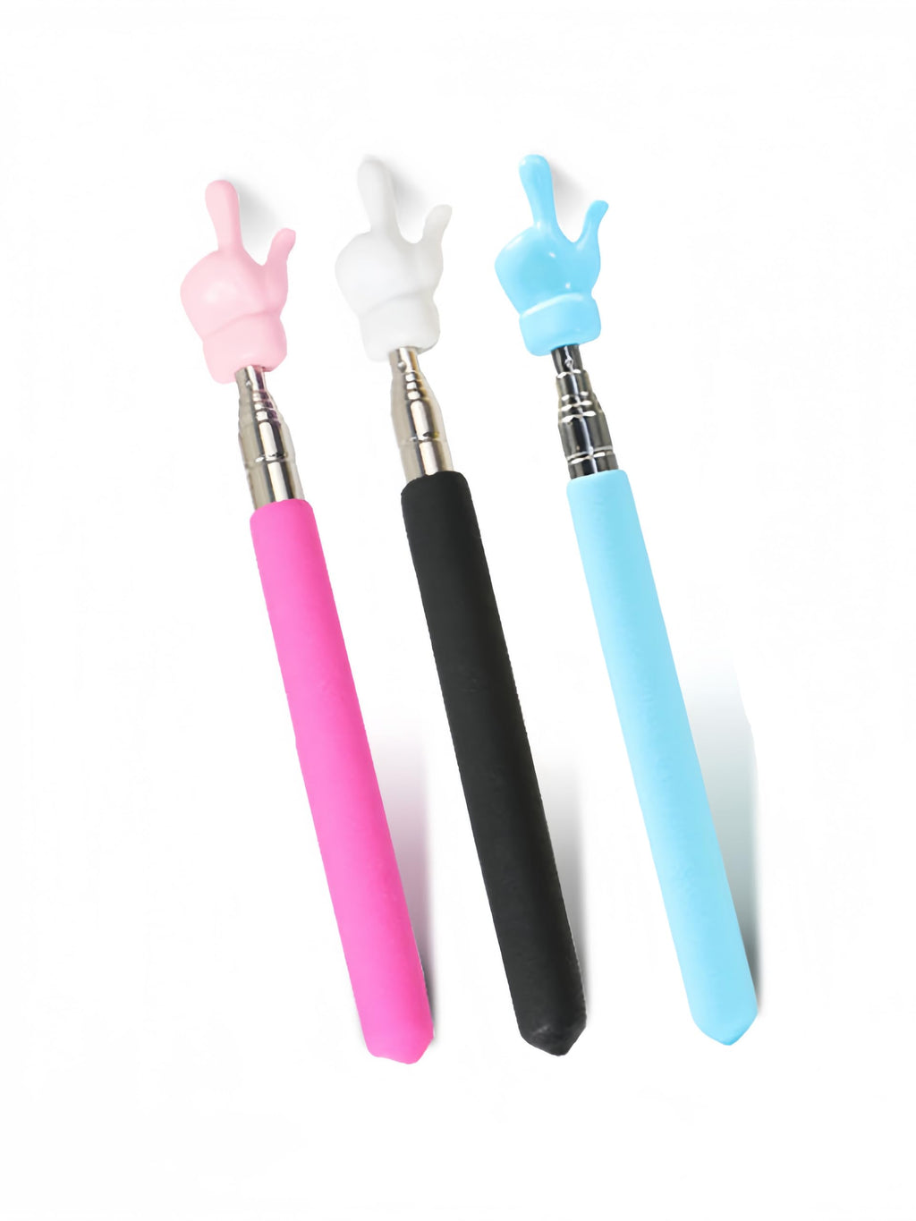 3 Pieces Kids Finger Pointer, Mini Finger Retractable Teacher Pointer, Kindergarten Student Teacher Teach Reading Picture Book Finger Shape Mini Finger Pointer Stick (Black, Blue, Pink)