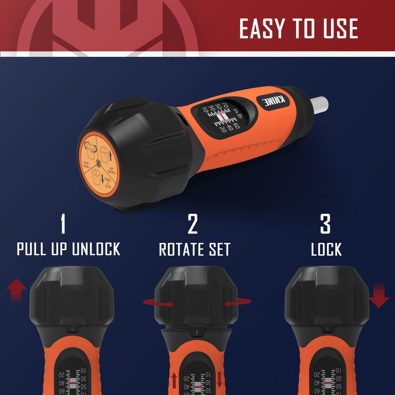 KNINE OUTDOORS Torque Screwdriver Wrench Driver Set 10-70 Inch Pounds lbs for Maintenance, 21 Hex Bits, Shaft Extension, For Tools, Bike Repairing and Mounting, Orange