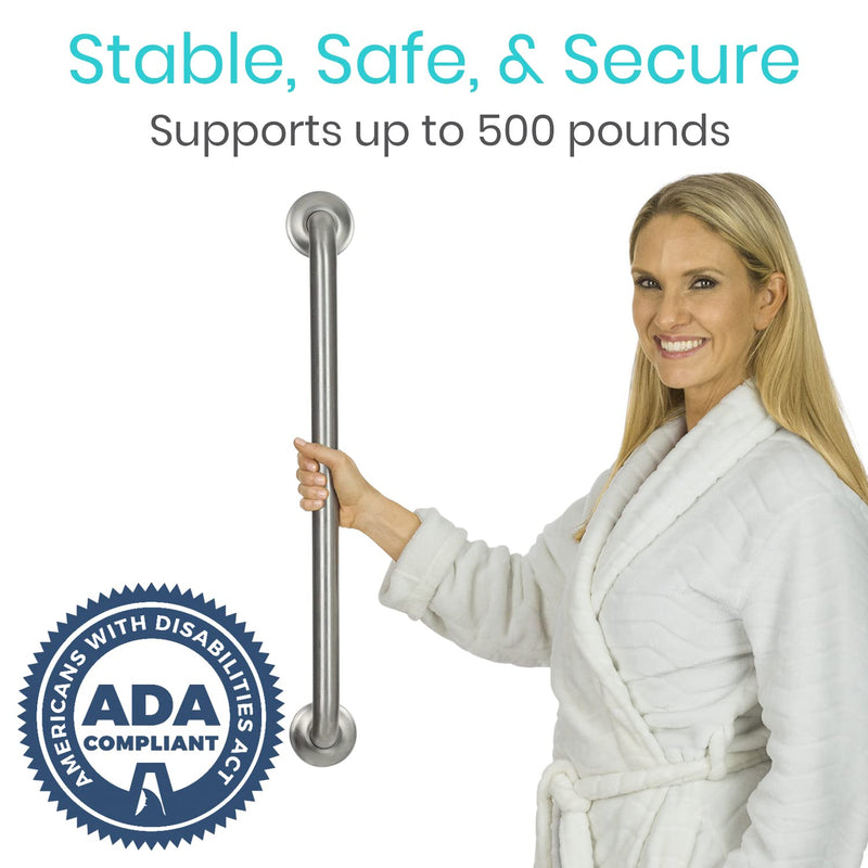 Vive Grab Bar for Bathtubs and Showers - Handicap Bathroom Safety Handrail for Elderly - Wall Senior Rail Handle for Tub, Toilet, Bath 24" (Inches) Brushed Nickel