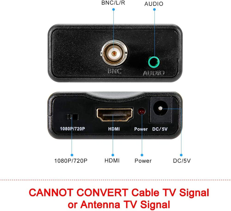 BNC to HDMI Converter Adapter Female CVBS BNC HDMI Connector Coaxial Composite Transfer Analog Video Audio Input 1080P Output HDCP Hook Security Camera DVRs Surveillance AC1420 CCTV for Monitor HD TV