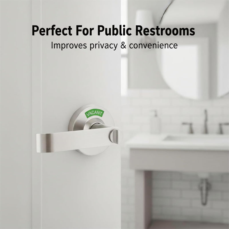Vacant Occupied Bathroom Door Lock - Stainless Steel Privacy Door Handle with Indicator Sign, Fits 1-3/8" to 2" Door, ANSI Grade2 Commercial Door Locks for Restroom Stall, Office, Gym (Silver) Silver-Door handle