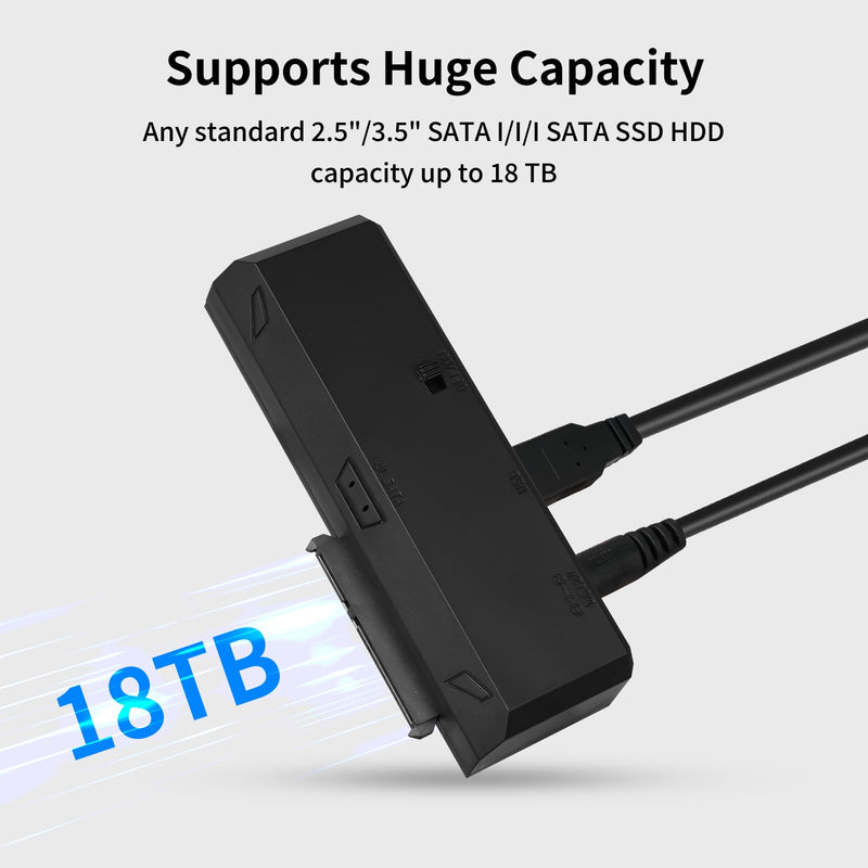 SATA to USB Adapter for 2.5 3.5 Inch HDD/SSD Hard Drive Disk, Optical Drive, with 12VPower Adapter, 2-in-1 SATA to USB Adapter