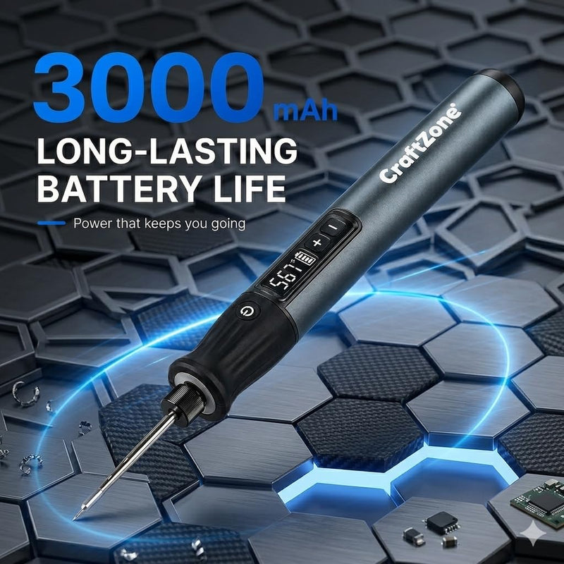 Cordless Soldering Iron Kit, Cordless Soldering Iron with Auto Sleep, 7s Fast Heating, USB-C Rechargeable Soldering Pen, 392°F-842°F Adjustable Temperature, 3 Precision Tips, 3000mAh Battery 001