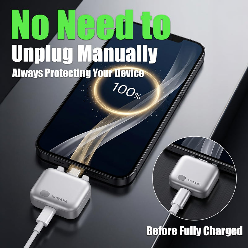 2PCS KUWAJIA 140W AI Smart Recognition Auto-Unplugger, Physical Disconnect Battery Guard, Auto-Eject on Full Charge, Fast Charging Adapter for iPhone/Android Phones,/Earphones 2