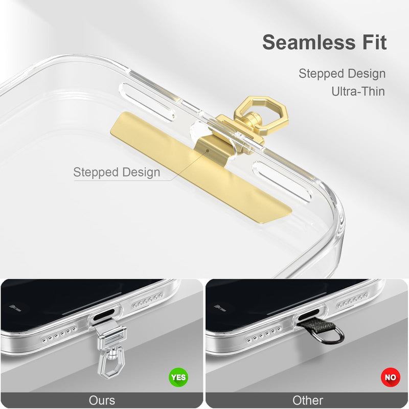 6 Pack 360°Rotating Phone Tether Tab - Stainless Steel Phone Lanyard Tab, Ultra-Thin Universal for iPhone & More, Fits Full Phone Cases (Gold+Silver+Black)