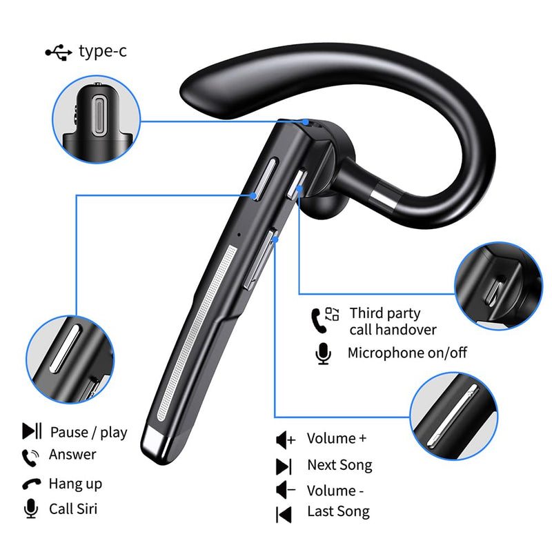 Hsility Bluetoth Earbuds with Mic for Office 270 Degree Rotatble Wireless Earbuds for Truck Driver | 100Hrs Talk Time Wireless Earpiece Mic CVC8.0 Noise Cancelling Wireless Earbud with 500 mAh Charging Case for Truck Driver Sliver