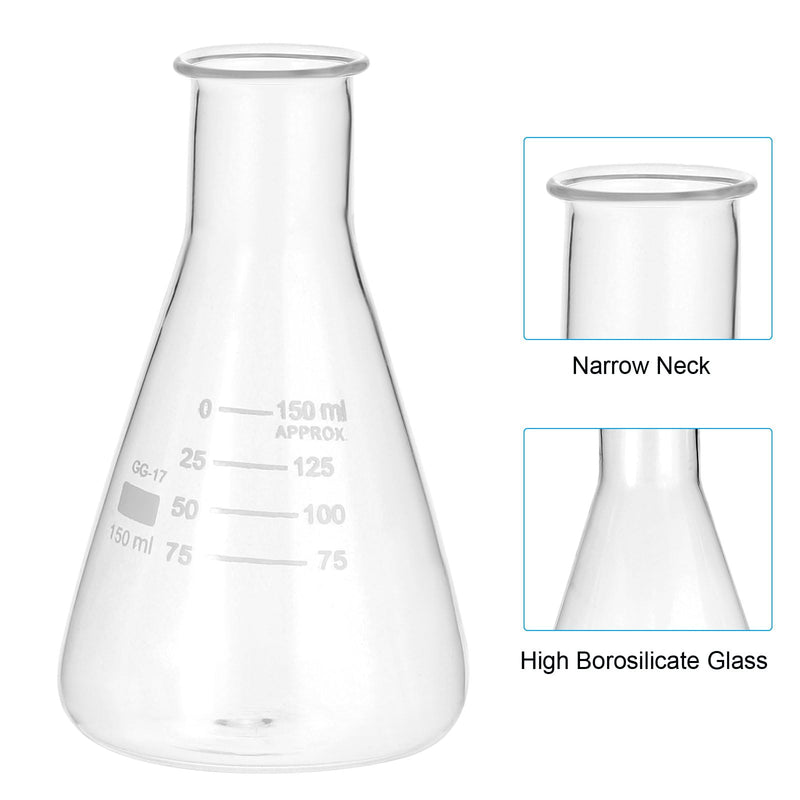 PATIKIL Erlenmeyer Flask, 12 Pcs 150ml 5.1oz Narrow Mouth Graduated Flasks Borosilicate Glass with Printed Graduation for Lab Experiment Chemistry Science Study 150ml/4.95oz