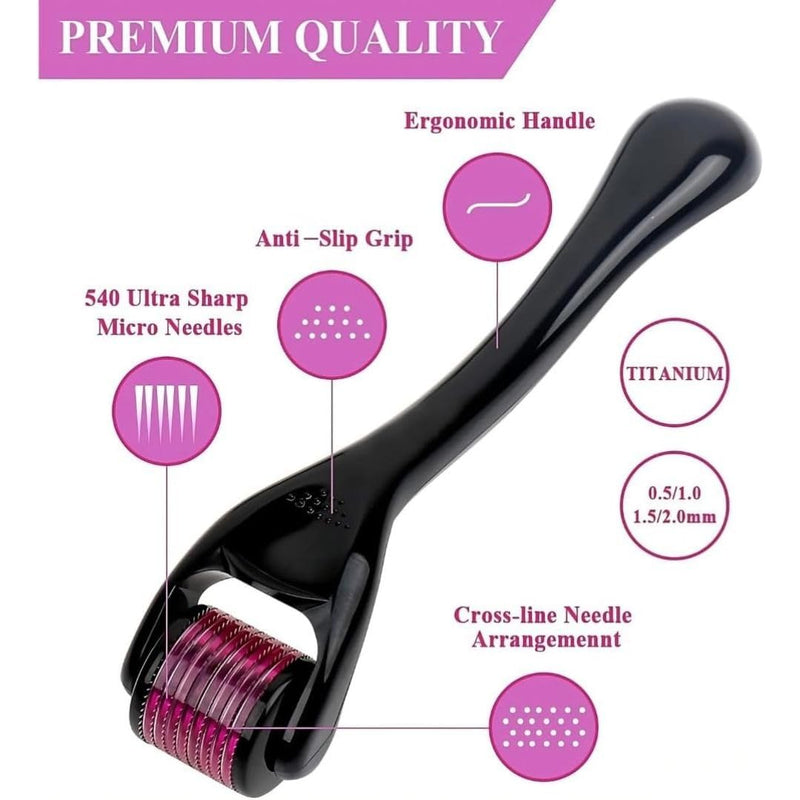 Derma Roller Hair Growth Men and Women, 540 Titanium Micro Needling roller for Hair growth, Beard roller for Skin Care and Beard Growth,Universal Roller (0.25mm)