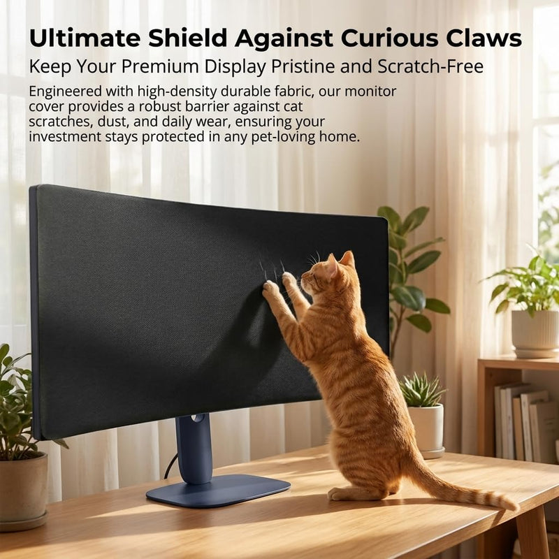 Dust Cover for Alienware 34" Curved Gaming Monitor, Neoprene | Compatible with AW3425DWM, Sleek Black Anti-Scratch Dust Guard with Back Elastic Straps & Snug-Fit Velcro