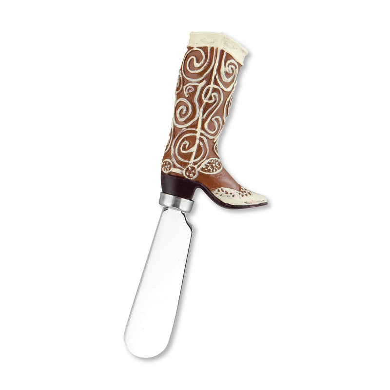 UPware Western Cowboy Boot Cheese Spreaders, Hand-Painted Resin Handles with Stainless Steel Blades for Spreading Cream Cheese, Butter, and Jam, Assorted Designs, Set of 4 Boots