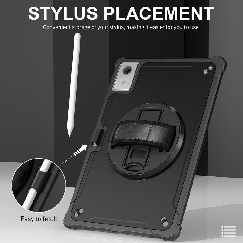 ZenRich Rugged Case for Lenovo Idea Tab Plus /K12 12.1 inch | Slim TPU Protective Case with 360 Rotating Kickstand & Hand Strap & Shoulder Belt 2025 Release Black 12.1-in