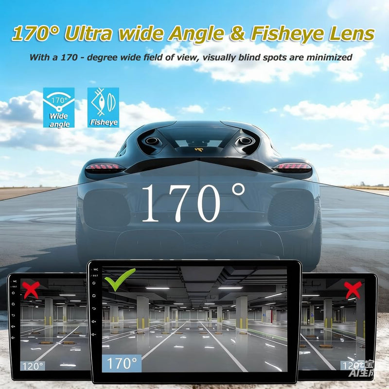 1080P Backup Camera for Car, 3MP 170° AHD CVBS Universal Rear View Camera with Night Vision & 4 Modes,12-24V, IP68K, Guide Line, Mirror/Normal Switch,Rear/Front/Side cam for car,SUV,truck, large truck 1080P