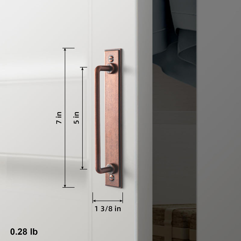 Goo-Ki 2 Pack 5'' Center to Center Antique Copper Cabinet Bar Pulls with Keelplate Backplate Vintage Drawer Handles Closet Classic Home Kitchen Improvement Hardware 5" Center to Center Keelplate