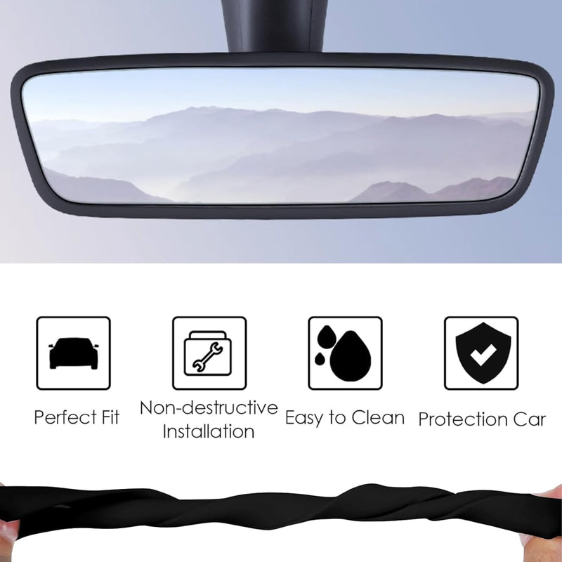 2PCS Protector Trim Frame Compatible with Tesla Model 3 Y 2020-2024 2025 2026 Screen Edge Frame Rearview Mirror Cover Interior Decorations Center Console Decor Highland Juniper Accessories Set (Black) Black