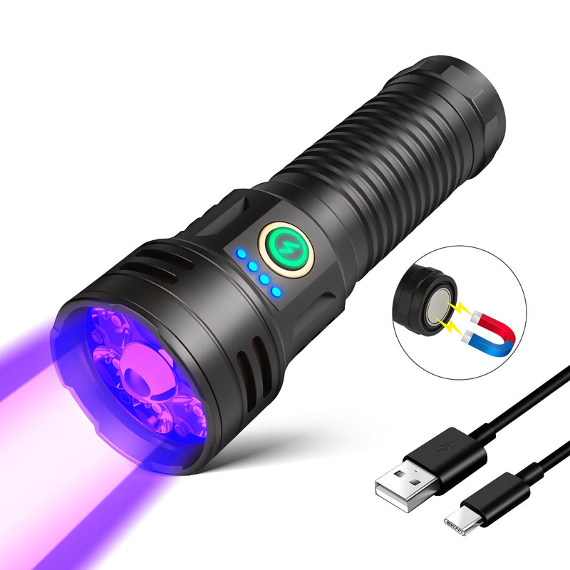 XLENTGEN 2-in-1 LED Flashlight with 395nm UV Flashlights & White Light, Rechargeable Magnetic Flashlight, 4 Lighting Modes, Waterproof for Camping, Hiking, Stain Detection, Currency Identification