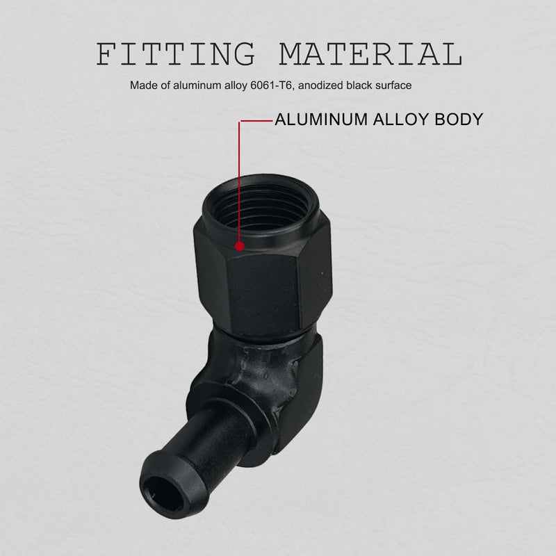 8AN Female to 3/8 Barb 90 Degree Hose Fitting Adapter Swivel Aluminum Black, Pack of 2 8AN to 3/8"