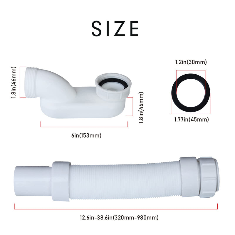 Bathtub Shower Drain Pipe, Low Profile Flat 1 1/2 P Trap Kit, Flexible Freestanding Tub Drain for Bath