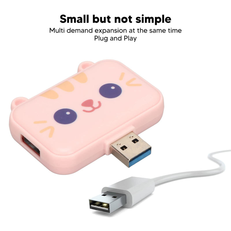 3 in 1 Cute USB Hub, USB A to USB3.0 and USB2.0X 2 Adapter, 5Gbps Multiport USB Docking Station, USB Data Splitter, for Laptop and PC, Girls Student Gift () Pink