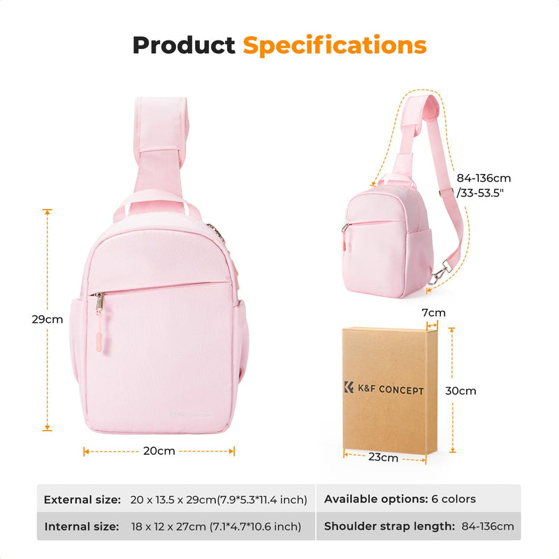 K&F CONCEPT Camera Sling Bag, Compact Crossbody Bag for DSLR Mirrorless | Lightweight Fabric, with Tripod Holder, Quick Access & Custom Dividers, Men & Women, for Sony Canon Nikon, Light Pink, BS06 Sling Bag-5L