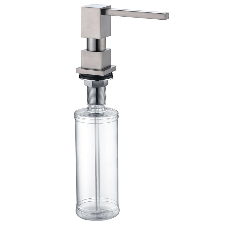 Soap Dispenser, Contemporary Design Kitchen Sink Countertop Soap Dispenser, Built in Square Pump Brushed Nickel With Bottle