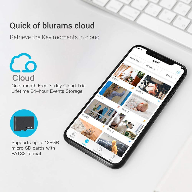blurams 2PC Security Camera 2K, Baby Monitor Dog Camera 360-degree for Home Security w/Smart Motion Tracking, Phone App, IR Night Vision, Siren, 2-Way Audio
