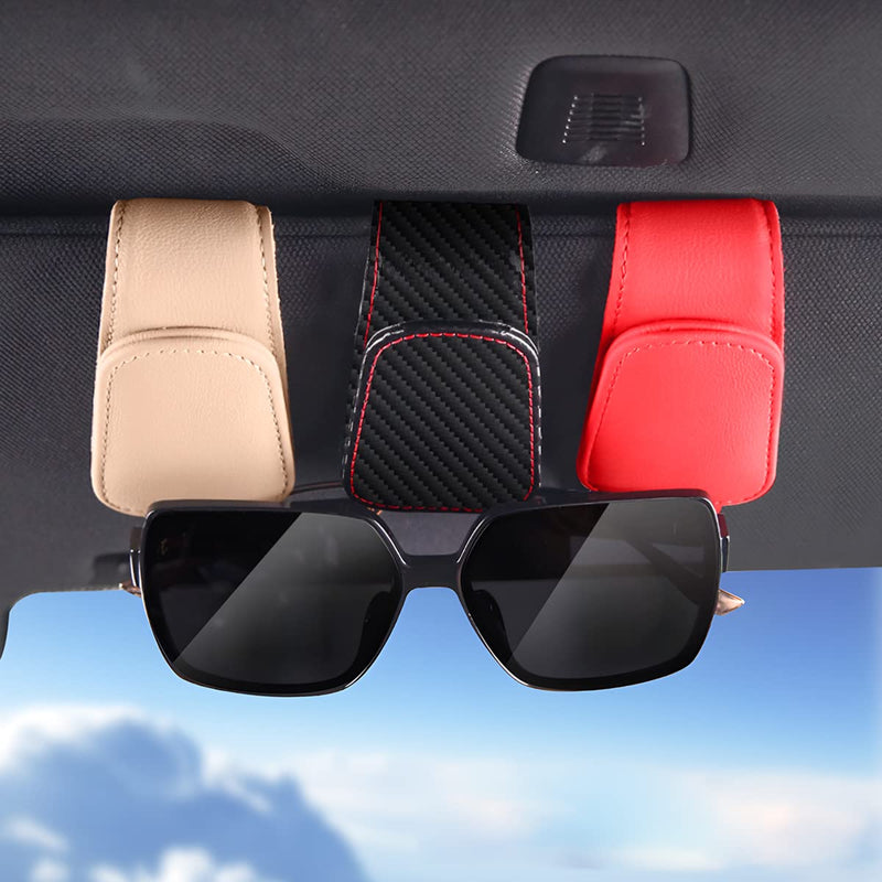 AICEL Sunglasses Holders for Car Sun Visor, Leather Eyeglasses Hanger Mounter, Magnetic Glasses Holder and Ticket Card Clip, Auto Interior Accessories Universal for SUV Pickup Truck Black/Leather