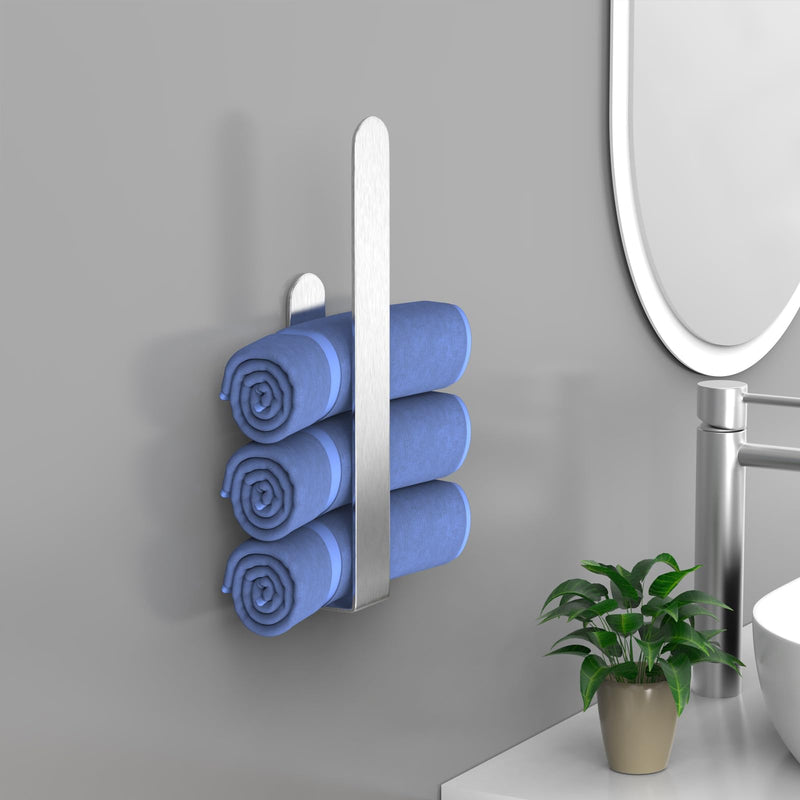 HUFEEOH Hand Towel Holder, Self Adhesive Towel Bar Towel Holder for Kitchen Cabinet, Stainless Steel Bath Towel Holder Stick on Wall Silver 14 Inch