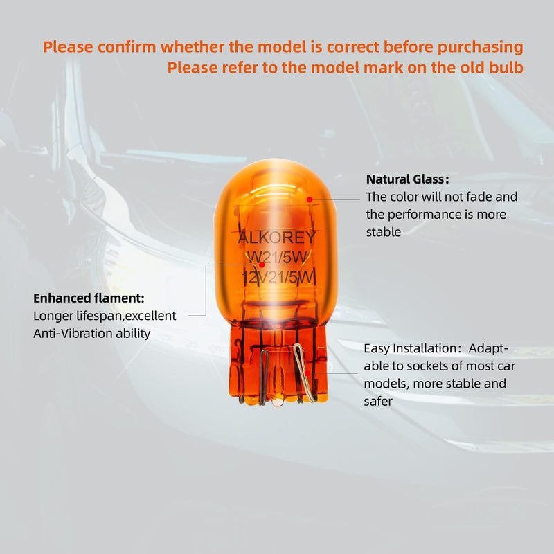ALKOREY-T20 W21/5W 7443 Turn Signal Bulbs,2100K Amber 12V 21/5W Automotive Light Bulb,Car Mini Lamps,Ideal for Parking,2 Pack 7443NA
