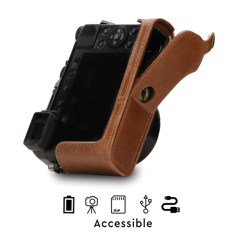 Megagear MG1564 Panasonic Lumix Dc-Lx100 Iı Ever Ready Genuine Leather Camera Half Case And Strap - Brown One Size