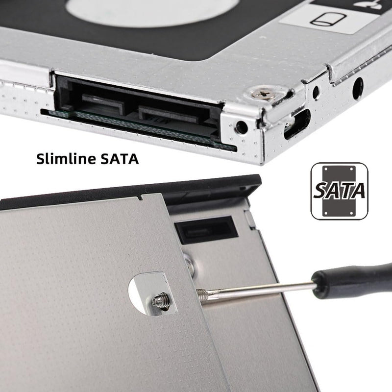 SATA 22Pin Female to Slimline SATA 13P Male HDD 2nd Hard Disk Drive Caddy Enclosure for 9.5mm Universal Laptop CD DVD-ROM Optical Bay 2.5 Slimline SATA Host to SATA Disk Adapter