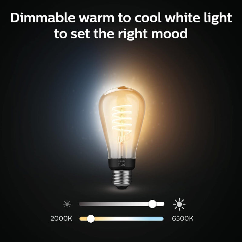 Philips Hue 7W ST19 White Ambiance LED Smart Vintage Edison Filament Bulb, Warm - Pack of 1 - E26 - Control with App - Compatible with Alexa, Google Assistant and Apple HomeKit 1 Pack