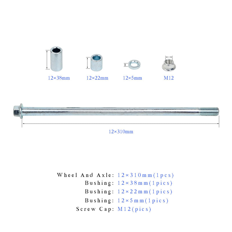 Mokuo 12mm 310mm Front Rear Axle with Bushing 5mm 22mm 38mm Fit for Pit Dirt Bike Moped Scooter QUAD ATV Mini Bike Parts 12-310