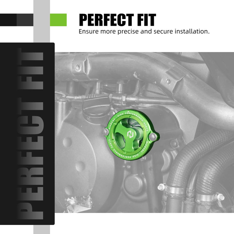 NICECNC Clear Oil Filter Cap Compatible with Kawasaki KLR650 1987-2024, Anodization, 6061-T6 Billet Aluminum, CNC-machined, Green