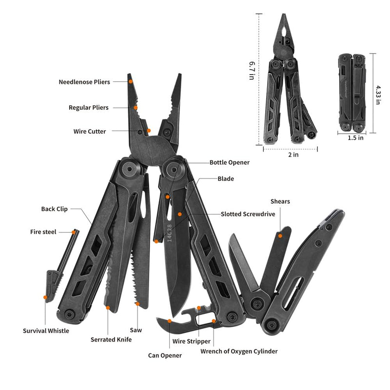 GrandHarvest professional multitool, large folding scissors, multifunction pliers, folding knife, equipped with a nylon case, suitable for camping, outdoor activities, and repairs