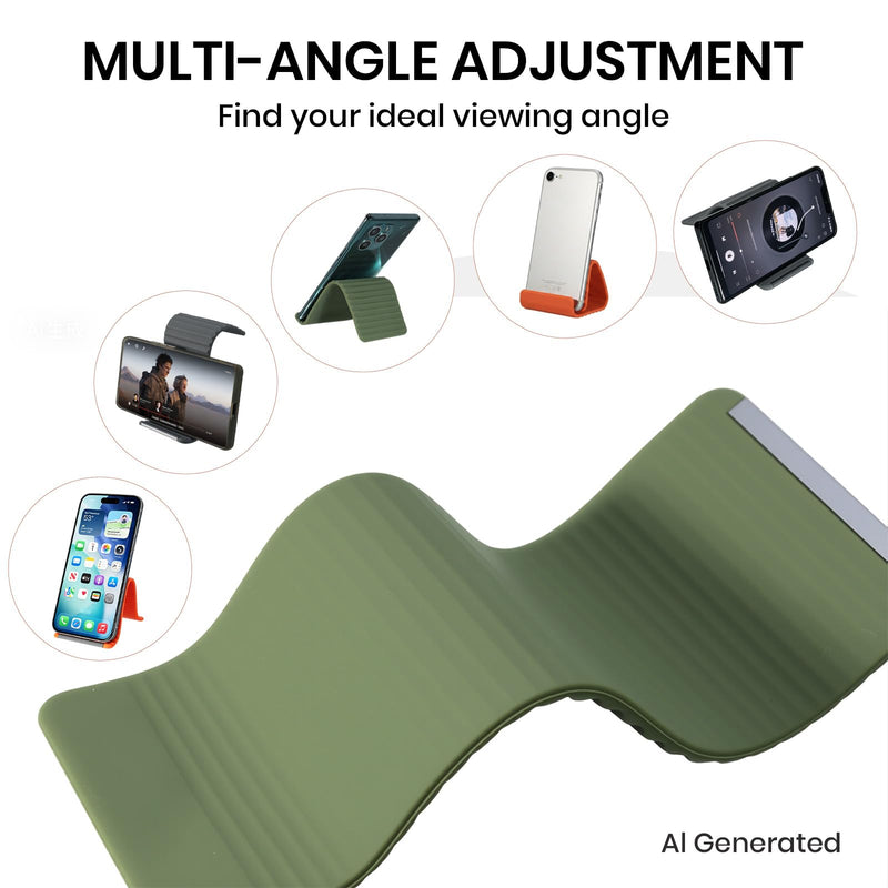 Flexible Silicone Aluminum Phone Holder,Mini Size 1 Pack（Green） | Adjustable Cell Phone Stand，0.16in Ultra Thin,Rollable Bendable，Desk，Office，Bed，Travel，Airplane Phone Holder Green