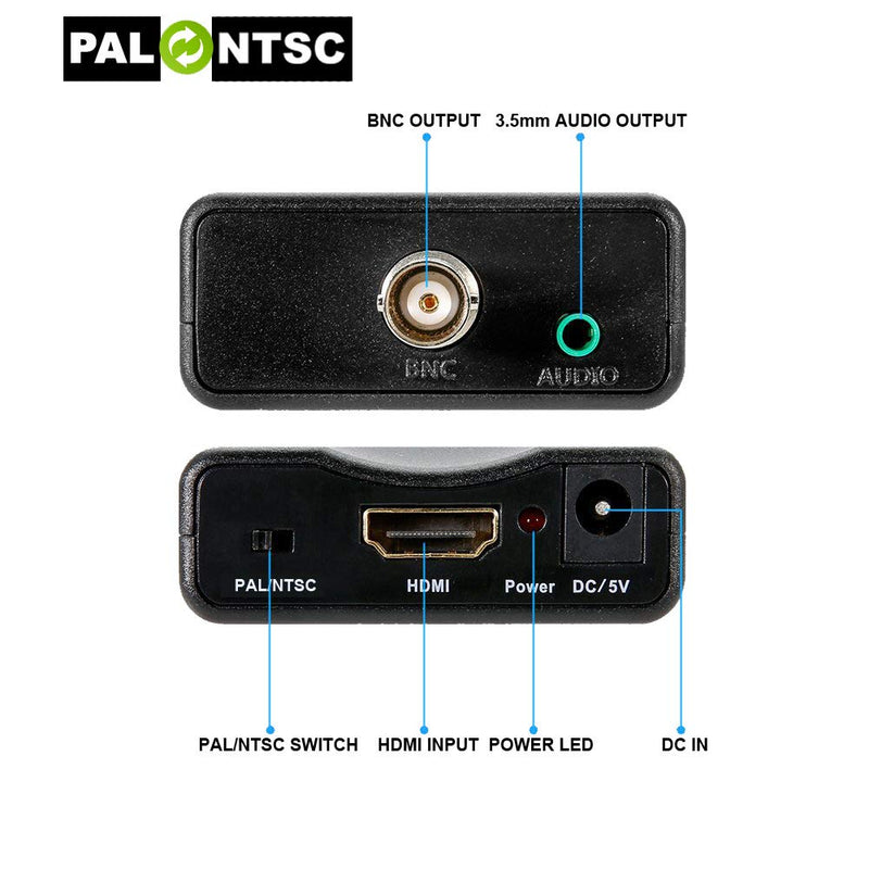 HDMI to BNC Converter Adapter - HD Digital Video in Female BNC Coax Connector Composite Box w/ 3.5mm Audio Out for PS3 PS5 DVD DVR Security Camera CVR CCTV Image Coaxial Analog CVBS Signal Monitor TV