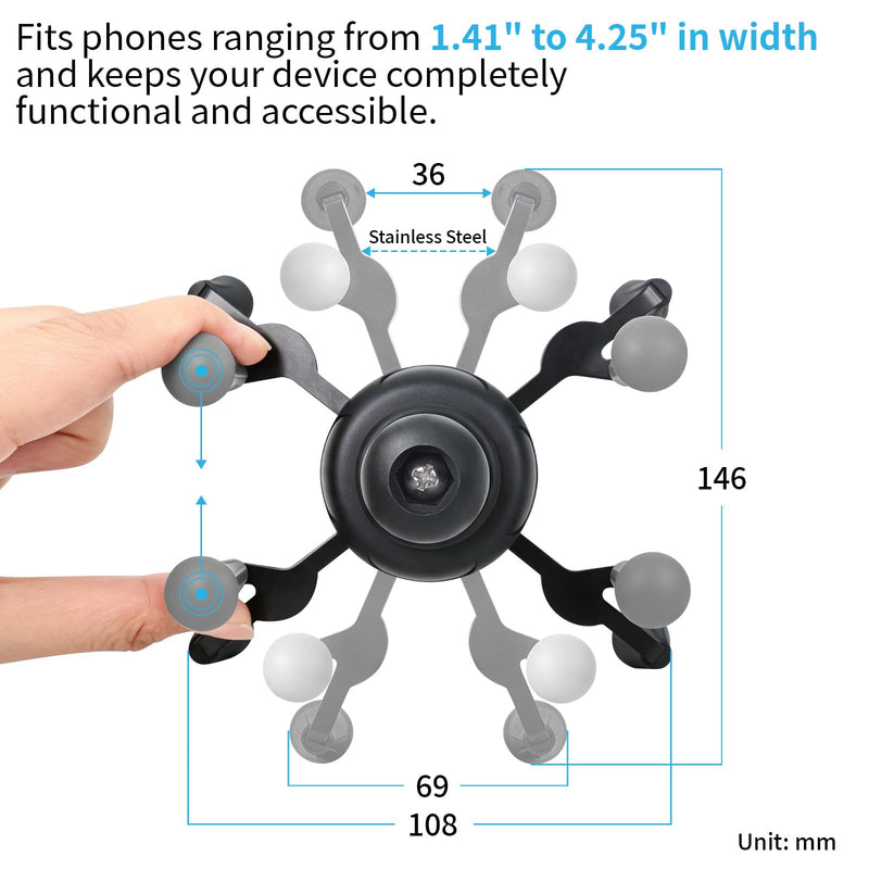 Strg Phone Mount with Drill-Down Round Base for 1.41-4.25" Phones | Phone Holder with Aluminum Alloy Double Socket Arm and 1" Ball Mount for Car Motorcycle Bike Truck Kayak Boat Phone Mount