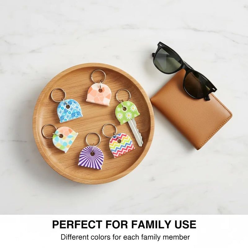 6Pcs Unique Key Covers Caps Silicone Decorative Head Protector Set | Patterned flexible silicone key caps slip over flat keys to prevent scratches for students carrying keychains. 6pcs Printed Pattern