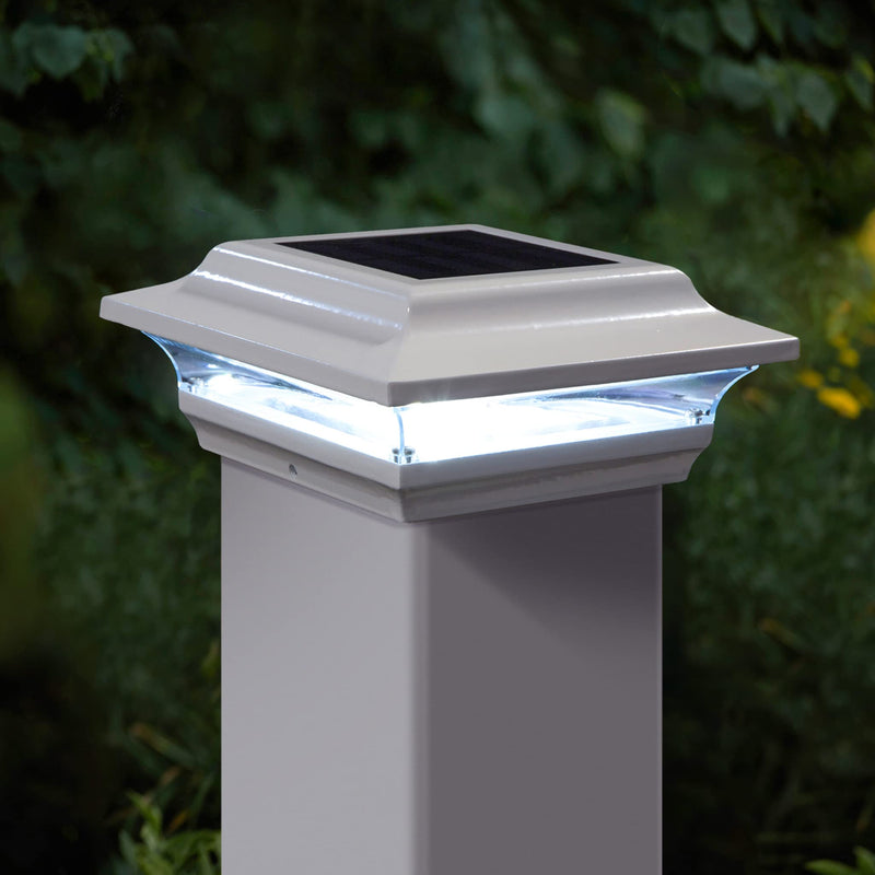 Classy Caps SL211W 4x4 Imperial Solar Post Cap, White – High-Performance LED Lights, Durable Cast Aluminum, Warm and Cool Light Modes, Fits 4"x4" or 3.5"x3.5" Posts, Ideal for Decks, Fences 4x4 Inch