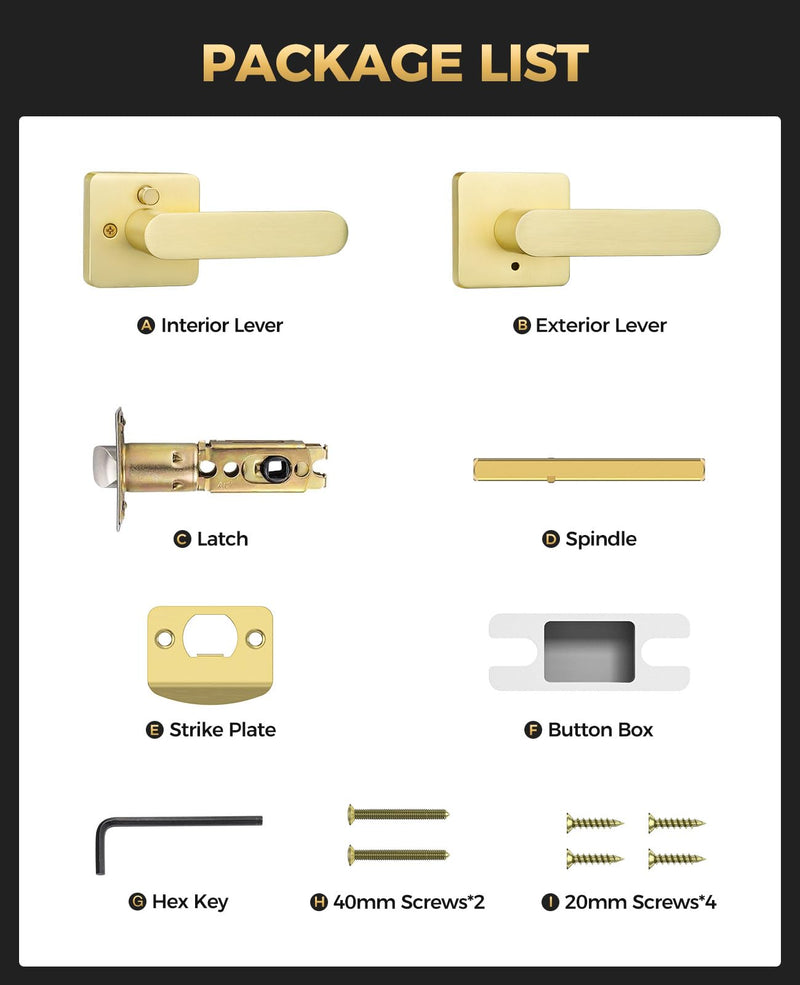 Brushed Gold Door Handles Interior for Bedroom & Bathroom, 1 Pack | Heavy Duty Zinc Alloy, Modern Thick Door Lever with Lock, Keyless Privacy, Reversible Left or Right Handed, Adjustable Latch Brushed Gold