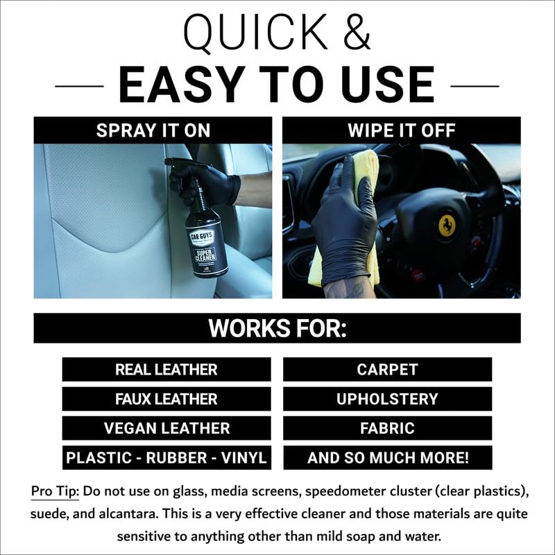 CAR GUYS Super Cleaner | Effective Car Interior Cleaner | Leather Car Seat Cleaner | Stain Remover for Carpet, Upholstery, Fabric, and Much More! | 18 Oz Kit 18 Ounces w/ Towel