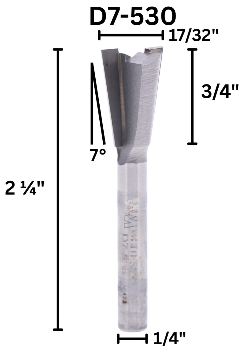 Whiteside Router Bits D7-530 Dovetail Bit with 17/32-Inch Large Diameter 3/4-Inch Cutting Length