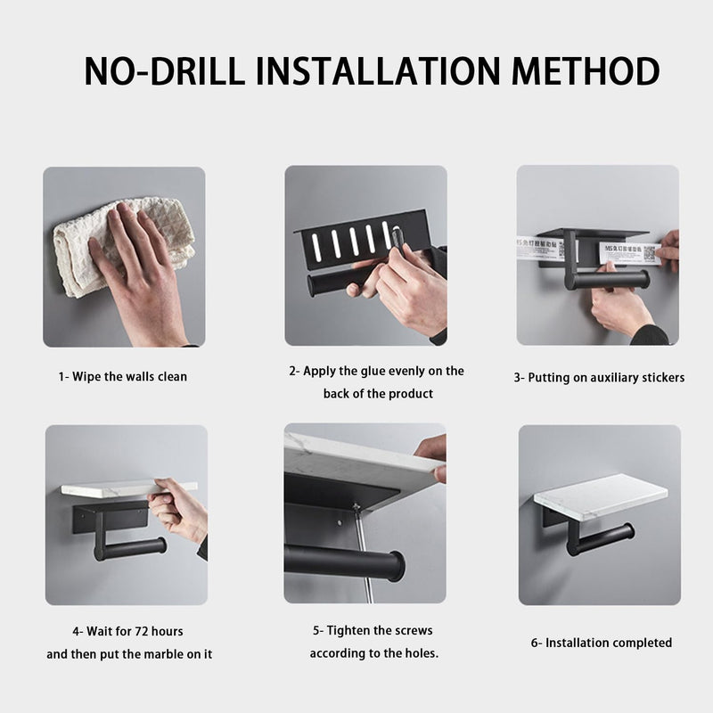 Toilet Paper Holder with White Marble Shelf, Without Drilling Stainless Steel Toilet Roll Holder for Wall, Modern Toilet Paper Holder for Kitchen Bathroom (Brushed) Brushed