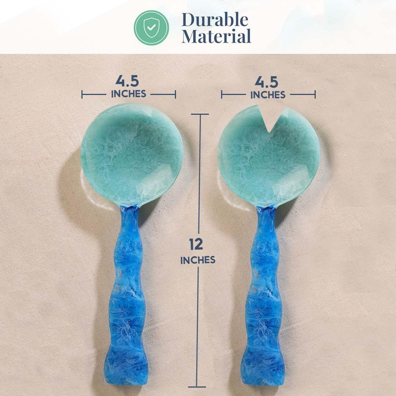 Folkulture Salad Servers or Salad Tongs | Set of 2 (12") Serving Spoons in Kitchen Essentials or Kitchen Utensils Set | Resin Salad Tongs for Serving | Salad Hands or Serving Utensils for Home 12 Inch Aqua Teal