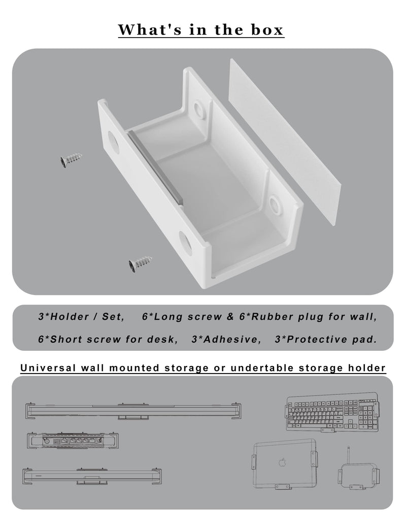 Under Desk Laptop Holder MacBook Drawer Mount for Keyboard & Small Devices Also Fit for Cable Box Wall Mount Tray Organizer Like Routers, Modems, Network Switch and (White) White