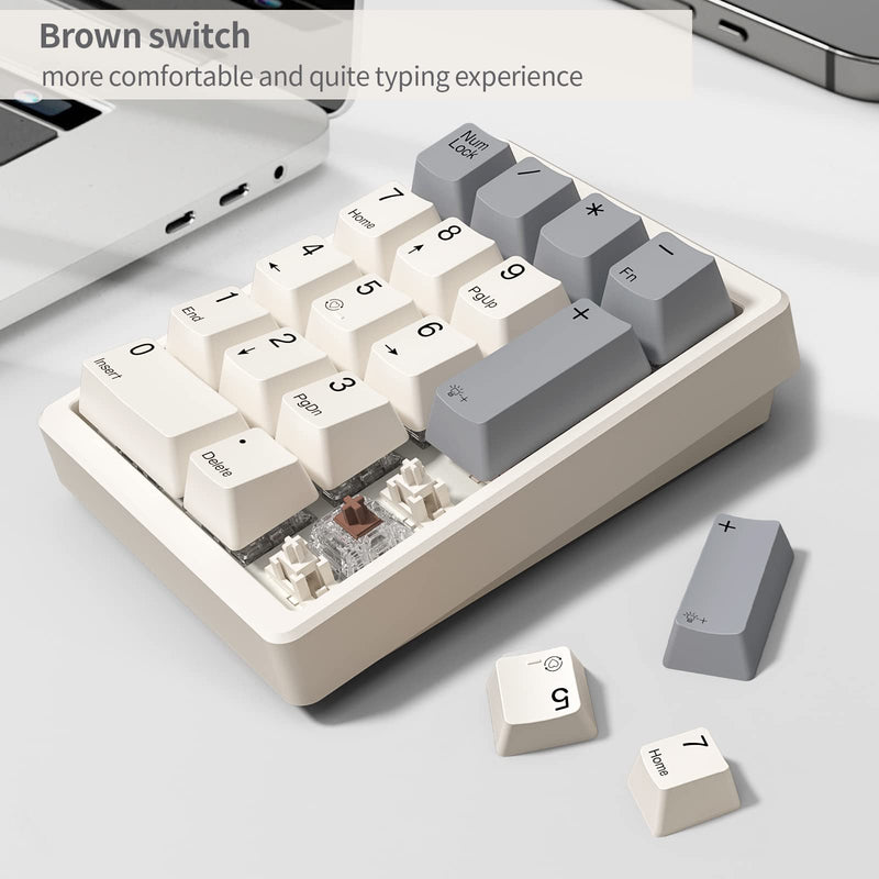 Number Pad, Mechanical Numpad Wired USB Standard 17 Keys Numeric Keypad with PBT Keycaps White Backlit Keypad for Laptop PC TKL Keyboards (Brown Switch) Brown switch