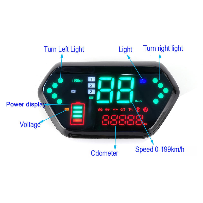 Keenso Motorcycle Speedometer, 48V/60V High-Definition LCD Display Universal Digital Tachometer Odometer Gauge