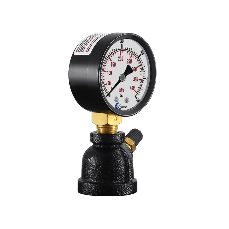 Gas Test Pressure Gauge, 1” FNPT Connection, Brass Valve, Chrome Plated Steel Body Assembly. (Steel Black, 1" FNPT 0-30 psi) Steel Black