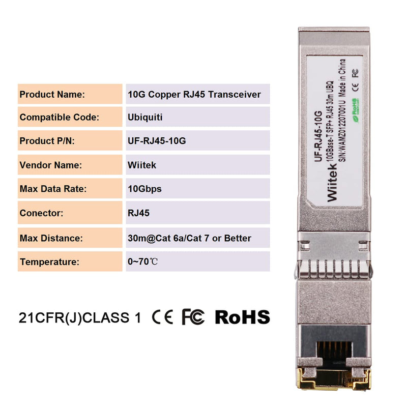 10G SFP+ to RJ45 Copper Modules, 1.25G/2.5G/5G/10GBase-T Ethernet Copper to SFP+ Transceiver Compatible for Ubiquiti Unifi UF-RJ45-10G /uacc-cm-rj45-mg (Cat 6a/7 or Better, 30-Meter) 10GBase-T : 30m